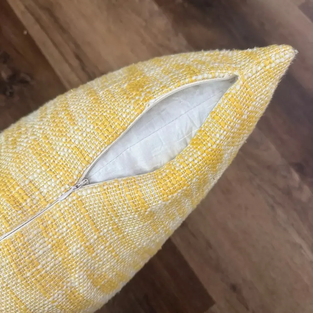 Rectangular Feather Throw Pillow in Marled Knit Yellow and White Pattern